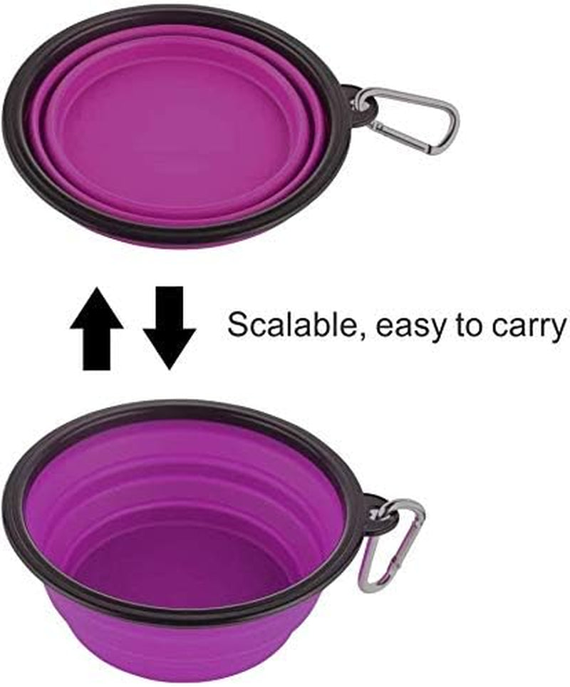 Large Collapsible Dog Bowls, 34Oz Travel Water Food Bowls Portable Foldable Collapse Dishes with Carabiner Clip, 2 Pack (Purple+Red)