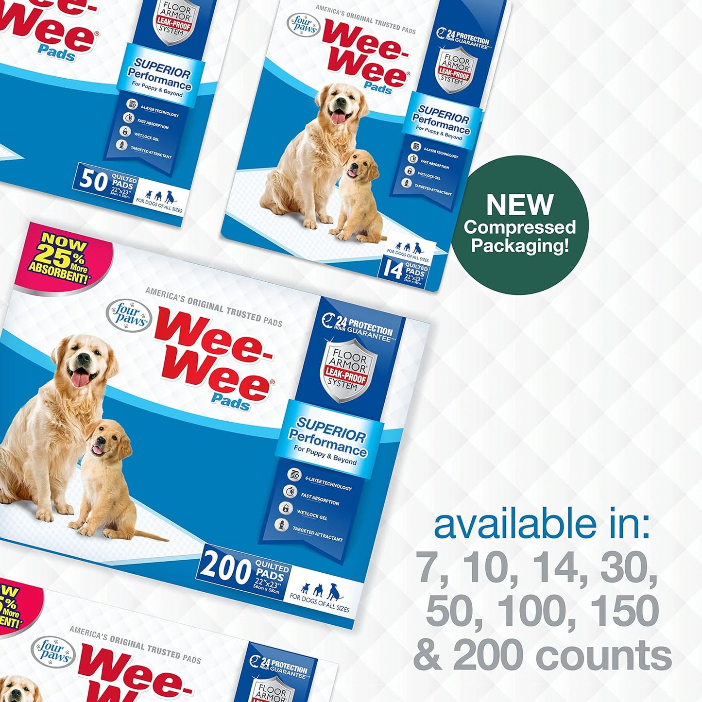 Wee-Wee Superior Performance Unscented Pee Pads for Dogs & Puppies, Quilted Leak-Proof Dog Housebreaking Potty Training Floor Protection, 22" X 23", 100 Count
