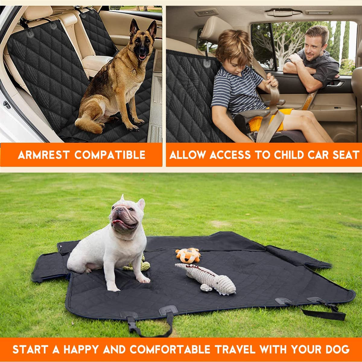 Premium Waterproof Dog Car Seat Cover - Non-Slip Back Seat Protector for Cars, Trucks & SUVs - Fits Most Vehicles with Middle Armrest - Stylish Black Design