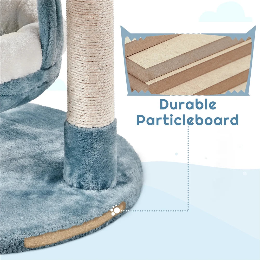 45''H Multi-Level Ocean-Themed Cat Tower with Scratching Posts & Hammock, Blue