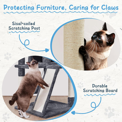 Cat Tree Tower, 40-Inch Condo with Hammock, Oversized Soft Platform, Scratching Board, Basket, Pet Beds & Furniture for Large Kittens, Dark Gray