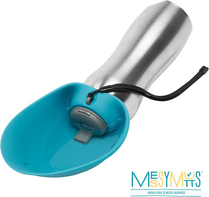 Stainless Steel Travel Water Bottle with Silicone Flip up Bowl | Pet Travel Necessity | Camping, Hiking, Walking Accessory | 24 Oz / 700Ml | Watermelon