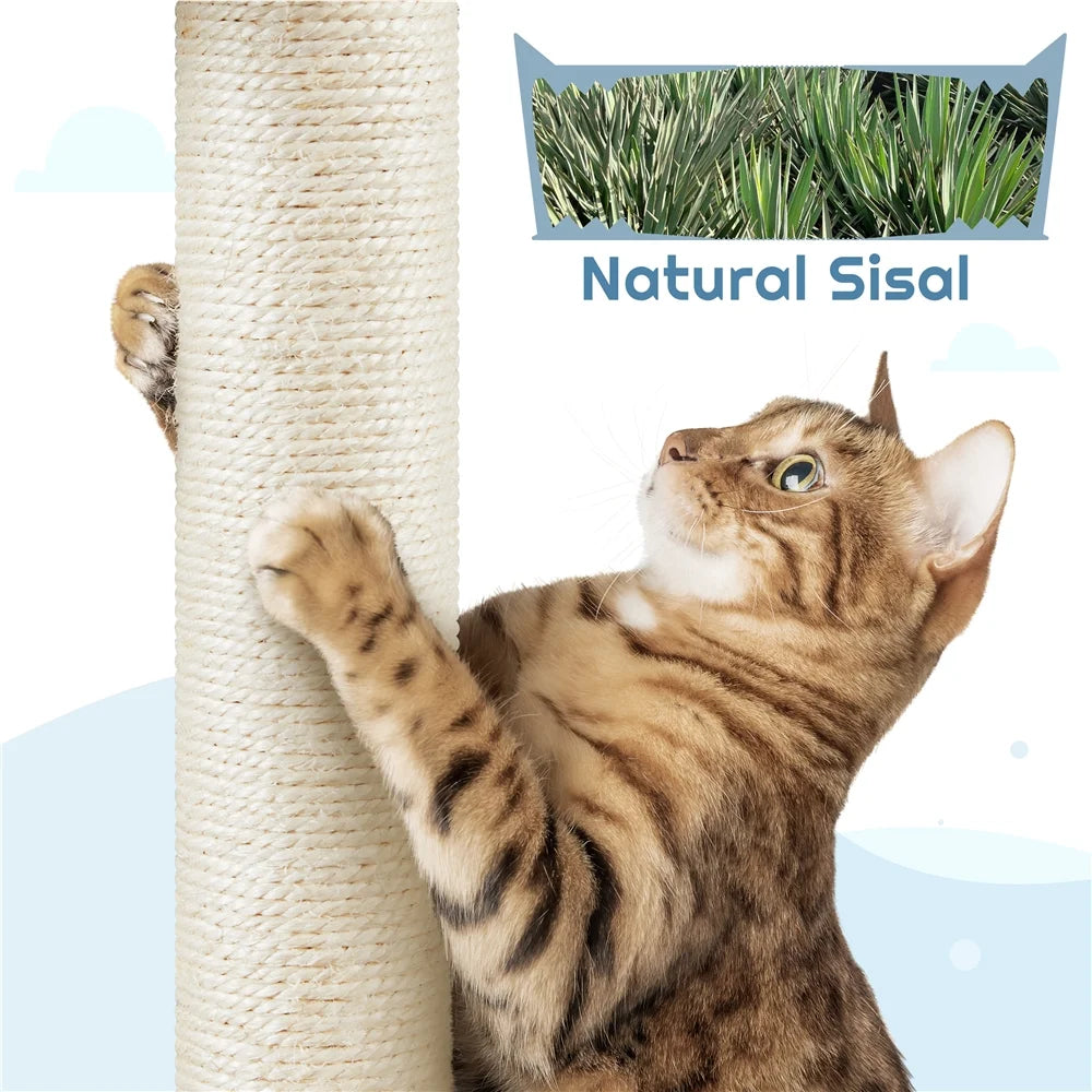 45''H Multi-Level Ocean-Themed Cat Tower with Scratching Posts & Hammock, Blue