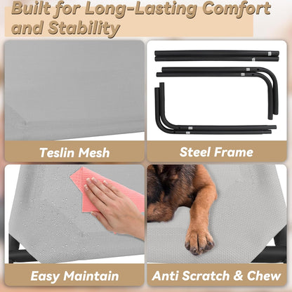 Heavy Duty Steel-Framed Portable Elevated Pet Bed, Elevated Cooling Pet Cot, 43.5" L X 25.5" W X 7.8" H(M, Grey)