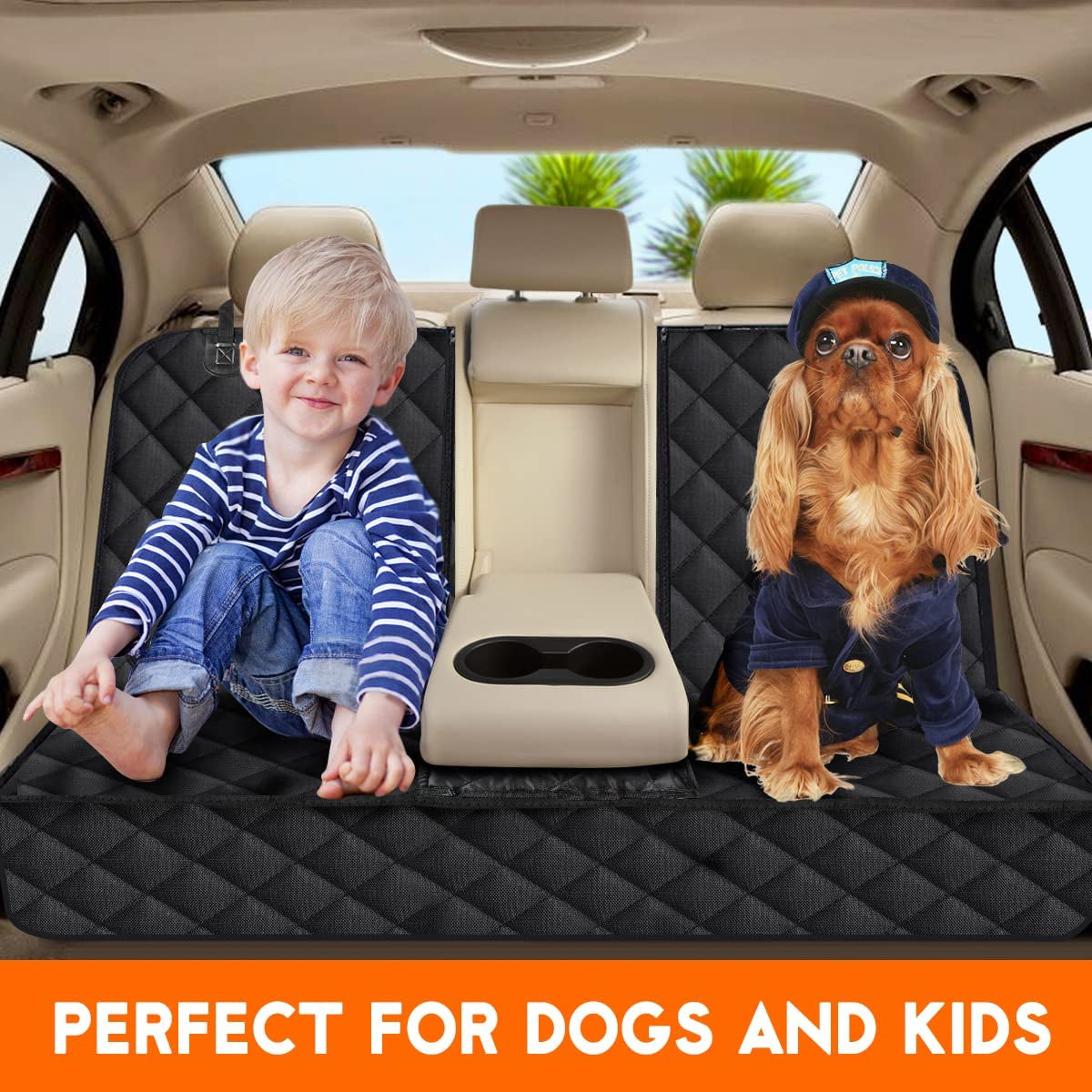 Premium Waterproof Dog Car Seat Cover - Non-Slip Back Seat Protector for Cars, Trucks & SUVs - Fits Most Vehicles with Middle Armrest - Stylish Black Design