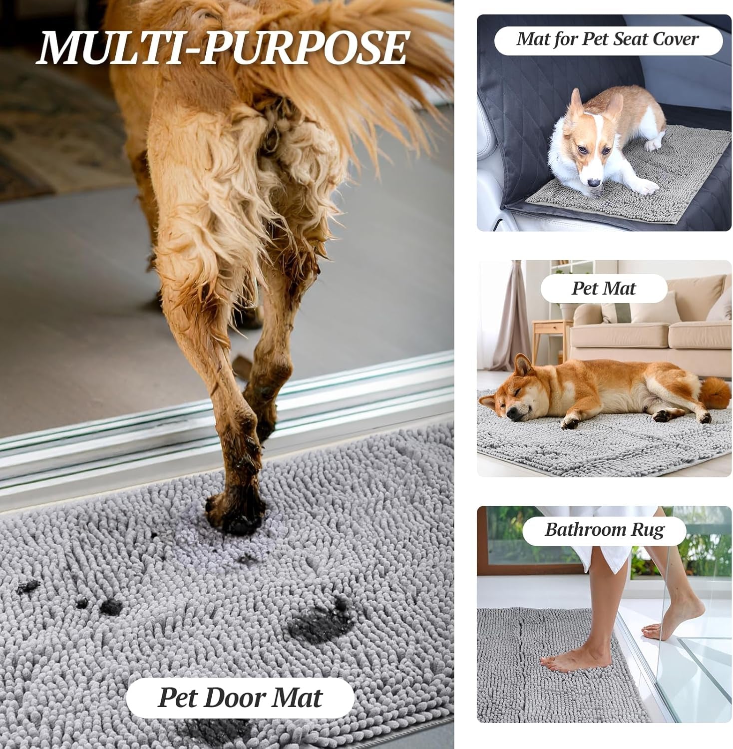 Dog Door Mat Absorpmax Dog Rug for Muddy Paw, Mat for Muddy Paw Door Indoor Floor Entryway, Waterproof Washable & Water Absorbent Dirt Trapper, 31" × 20", Grey