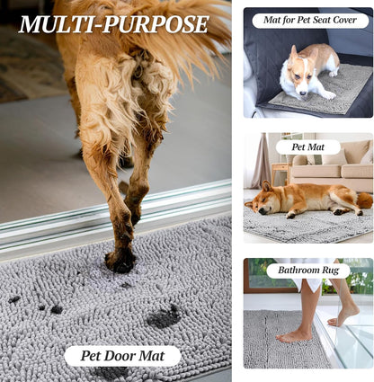 Dog Door Mat Absorpmax Dog Rug for Muddy Paw, Mat for Muddy Paw Door Indoor Floor Entryway, Waterproof Washable & Water Absorbent Dirt Trapper, 31" × 20", Grey