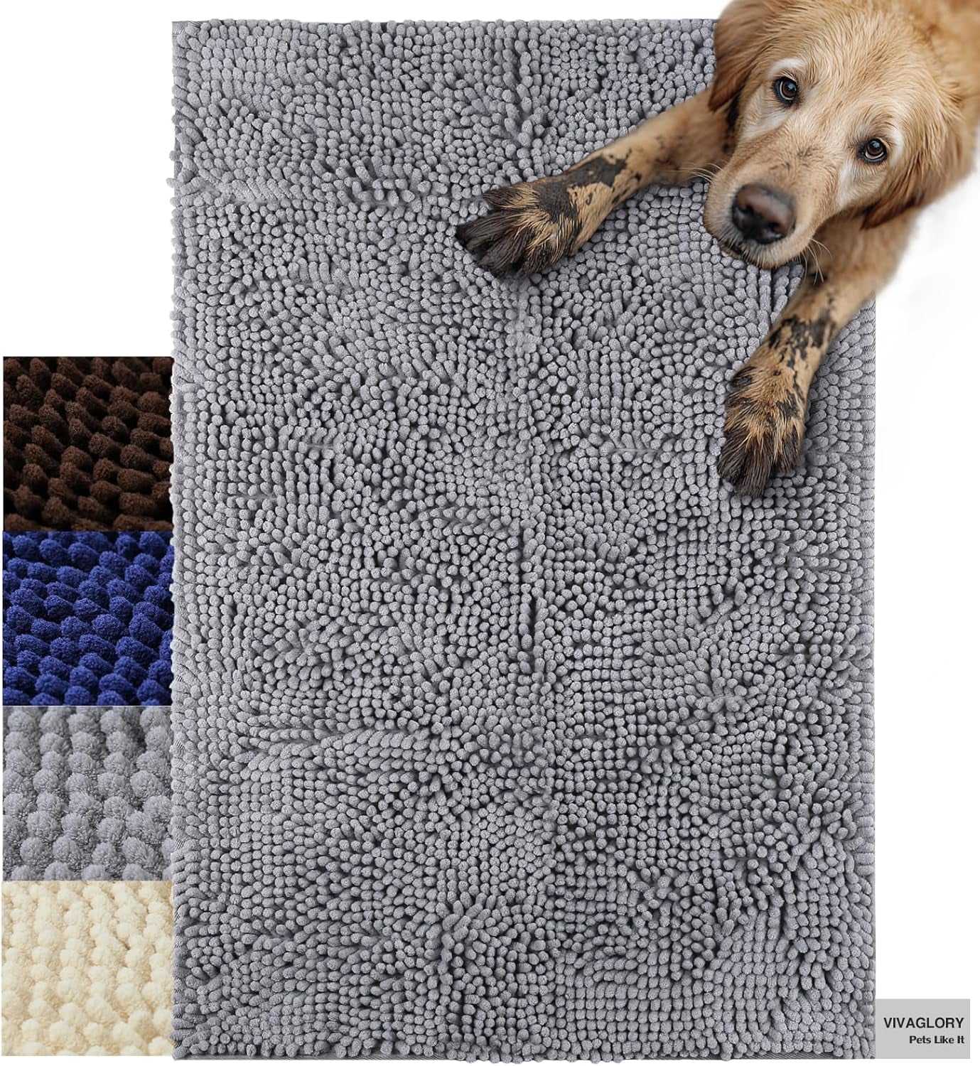 Dog Door Mat Absorpmax Dog Rug for Muddy Paw, Mat for Muddy Paw Door Indoor Floor Entryway, Waterproof Washable & Water Absorbent Dirt Trapper, 31" × 20", Grey