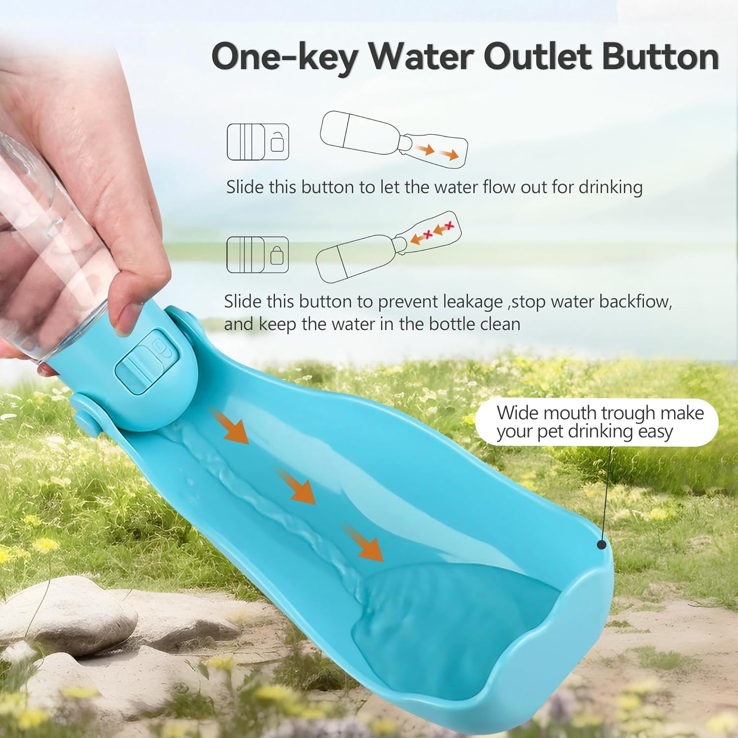 Dog Water Bottle | Portable & Foldable Dog Water Bottle | 3-In-1 Portable Pet Water Dispenser with Food Container & Poop Scooper for Outdoor Walking, Hiking & Travel,14.2Oz(Blue)