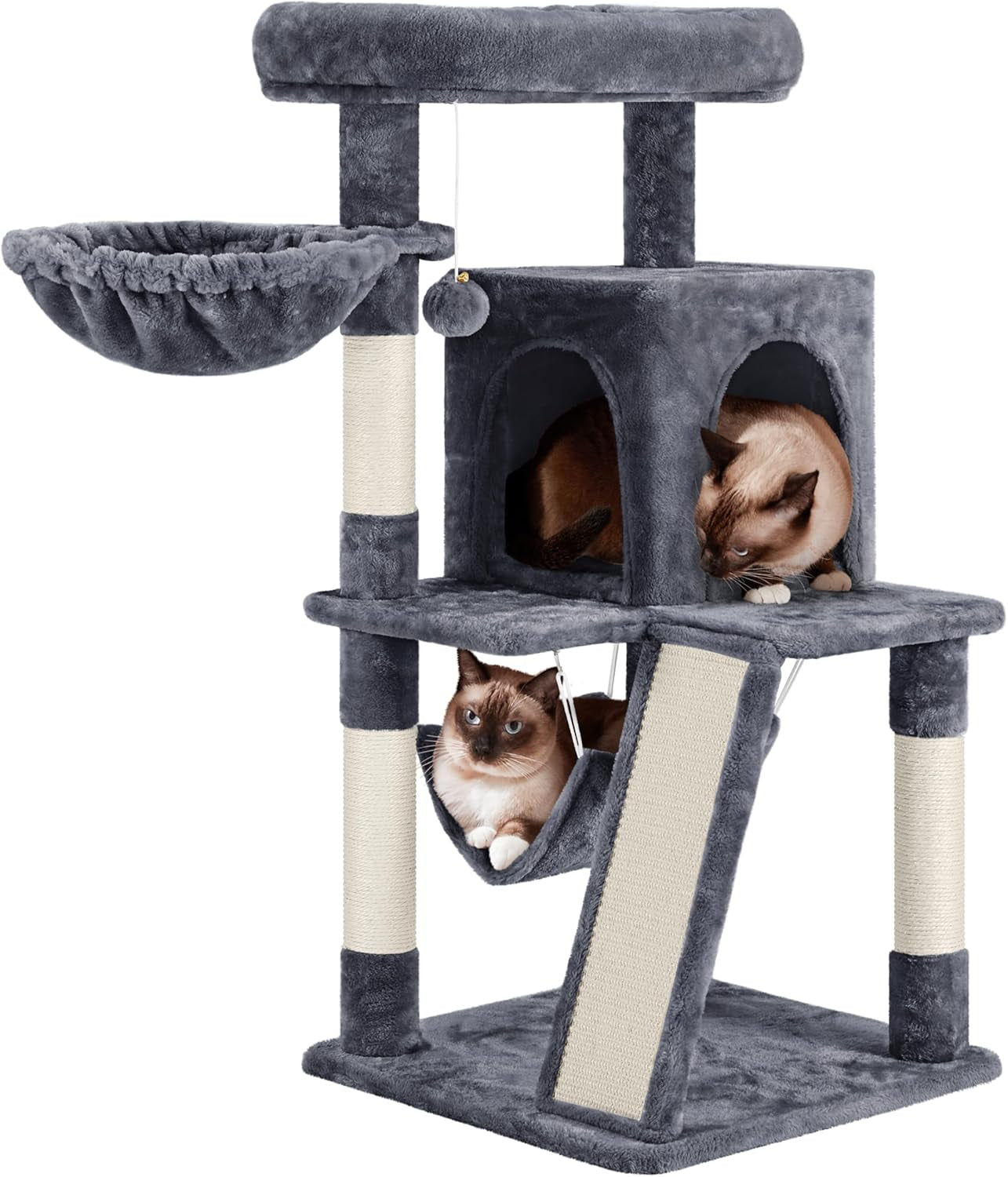 Cat Tree Tower, 40-Inch Condo with Hammock, Oversized Soft Platform, Scratching Board, Basket, Pet Beds & Furniture for Large Kittens, Dark Gray