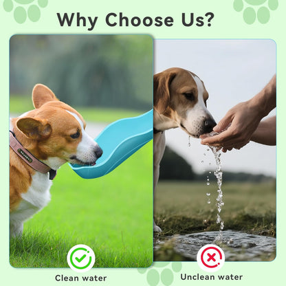 Dog Water Bottle | Portable & Foldable Dog Water Bottle | 3-In-1 Portable Pet Water Dispenser with Food Container & Poop Scooper for Outdoor Walking, Hiking & Travel,14.2Oz(Blue)