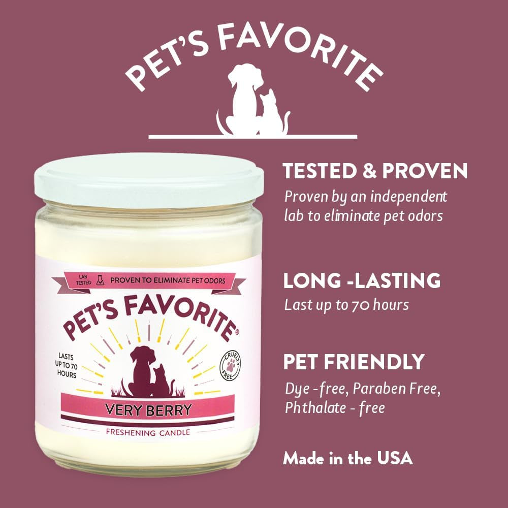 Pet Odor Candle, Clean Burning, Long Lasting Scented Candles with a 70 Hour Burn Time, Very Berry