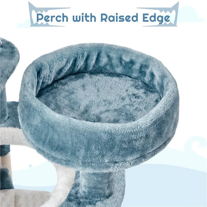 45''H Multi-Level Ocean-Themed Cat Tower with Scratching Posts & Hammock, Blue