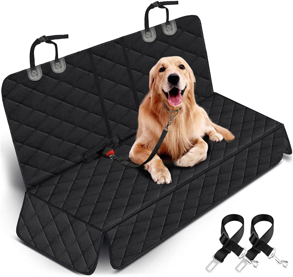 Premium Waterproof Dog Car Seat Cover - Non-Slip Back Seat Protector for Cars, Trucks & SUVs - Fits Most Vehicles with Middle Armrest - Stylish Black Design