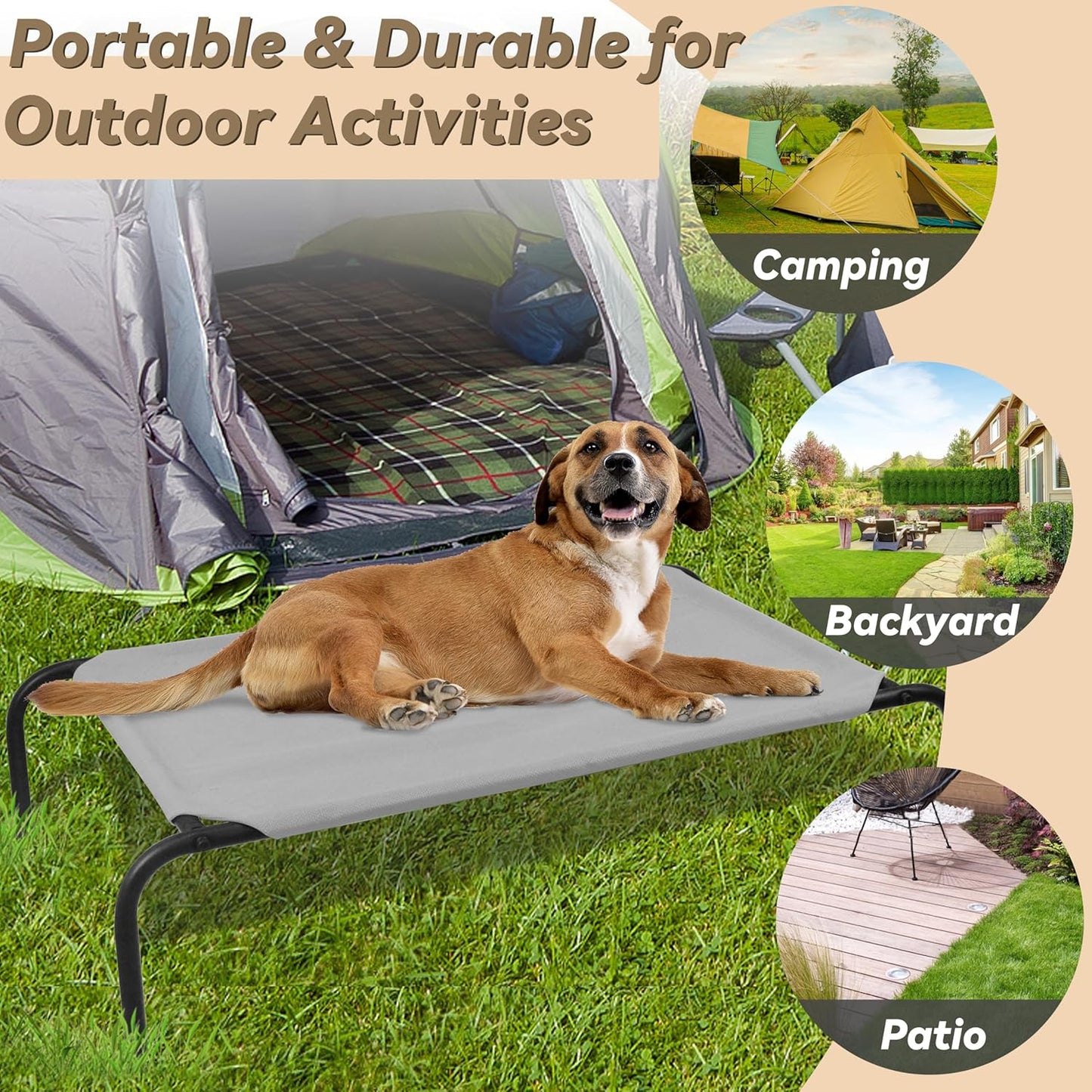 Heavy Duty Steel-Framed Portable Elevated Pet Bed, Elevated Cooling Pet Cot, 43.5" L X 25.5" W X 7.8" H(M, Grey)