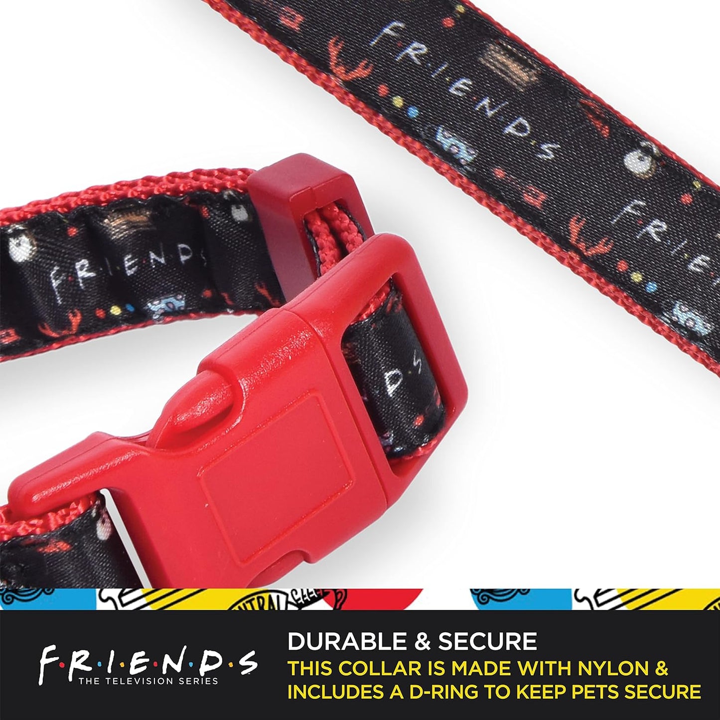 Friends Merch: Iconic TV Show Dog Collar, Black with D-Ring for Medium Dogs