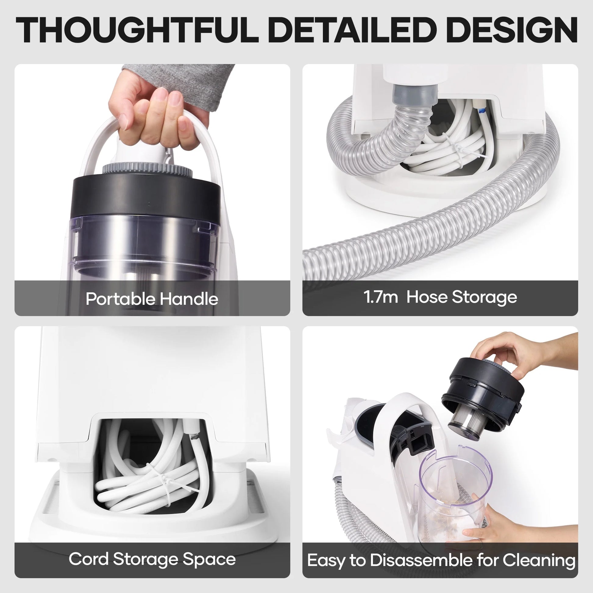 Pet Grooming Vaccum Kit, 5 in 1 Groom Kit for Dog/Cat ,With 6 Tools, 2L Large Dust Bin, 3 Sunction Modes, White