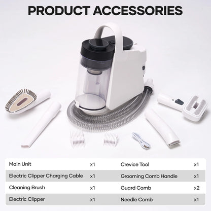 Pet Grooming Vaccum Kit, 5 in 1 Groom Kit for Dog/Cat ,With 6 Tools, 2L Large Dust Bin, 3 Sunction Modes, White