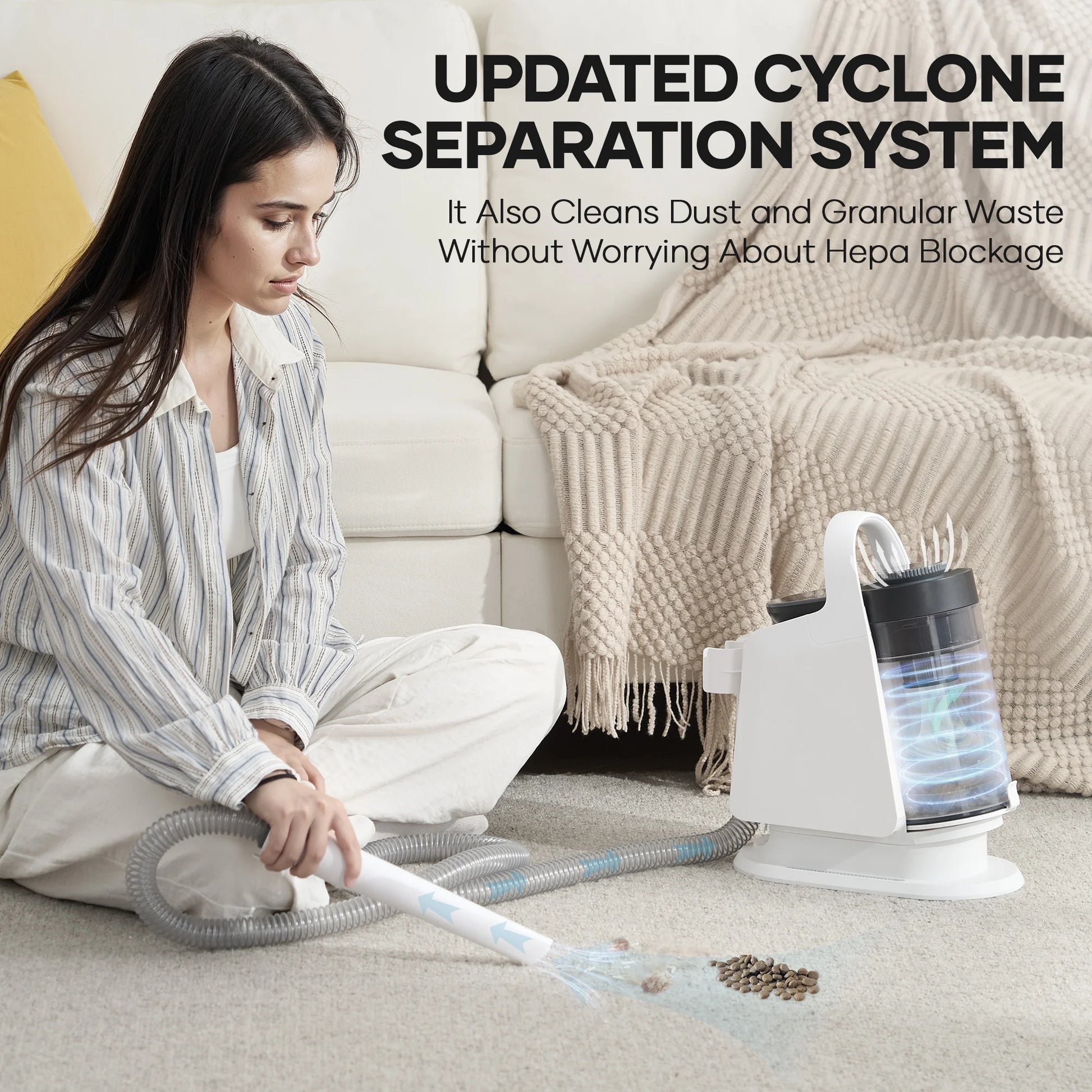 Pet Grooming Vaccum Kit, 5 in 1 Groom Kit for Dog/Cat ,With 6 Tools, 2L Large Dust Bin, 3 Sunction Modes, White