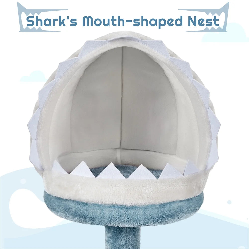 45''H Multi-Level Ocean-Themed Cat Tower with Scratching Posts & Hammock, Blue