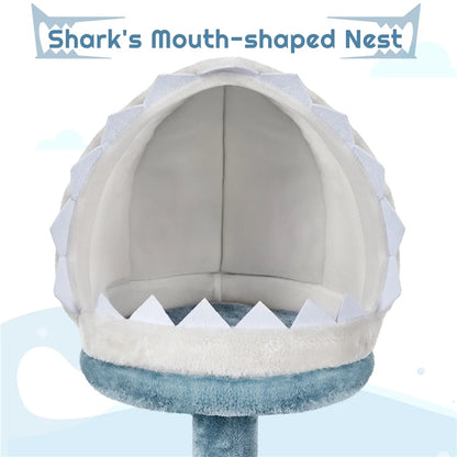 45''H Multi-Level Ocean-Themed Cat Tower with Scratching Posts & Hammock, Blue