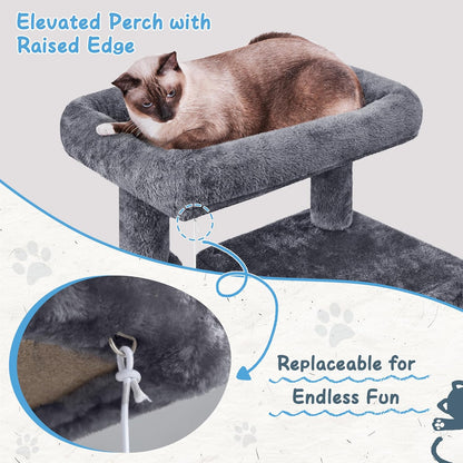 Cat Tree Tower, 40-Inch Condo with Hammock, Oversized Soft Platform, Scratching Board, Basket, Pet Beds & Furniture for Large Kittens, Dark Gray