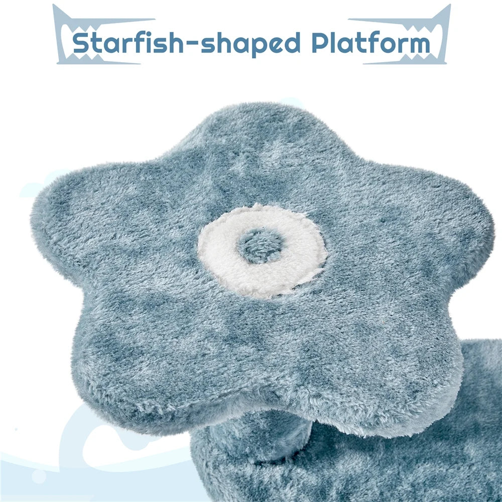 45''H Multi-Level Ocean-Themed Cat Tower with Scratching Posts & Hammock, Blue